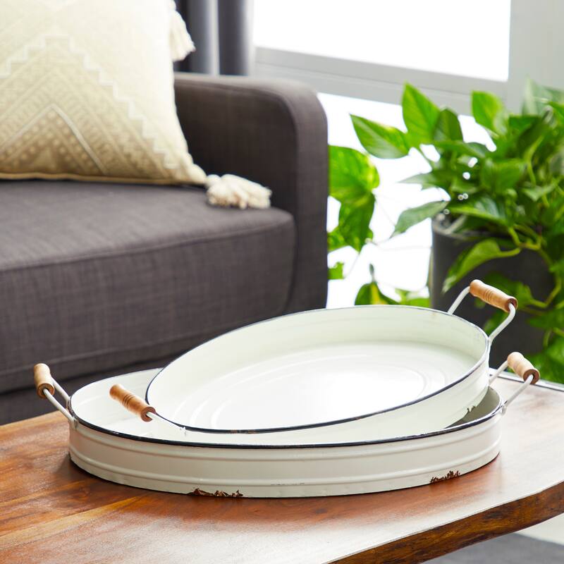 White Iron Farmhouse Tray (Set of 2) - 21 x 15 x 4