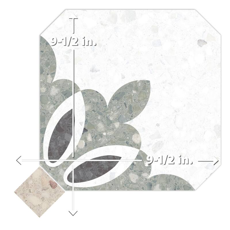 Merola Tile Riviera Octagon Antibes Verde with Taco Beige 7-7/8" x 7-7/8" Porcelain Floor and Wall Tile