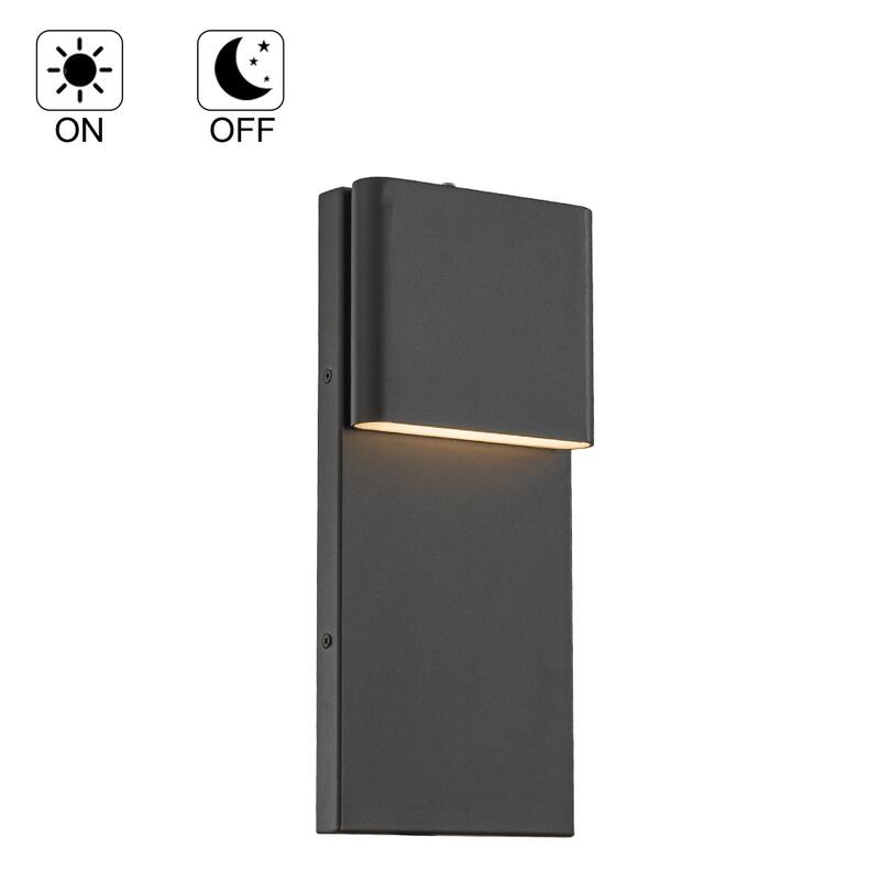 1-Light H13/15 in Modern Simple Sqaure 10W/13W Integrated LED Outdoor Wall Sconce with Dusk to Dawn Sensor in Matte Black
