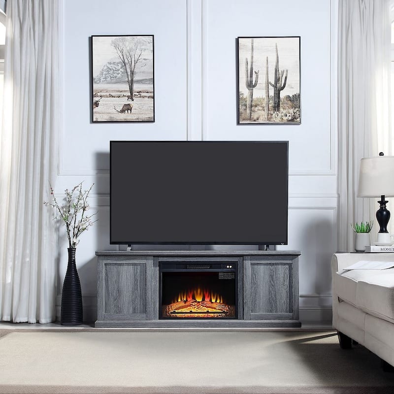 Franklin 60 In. 2 Door Entertainment Furniture Fireplace - Grey