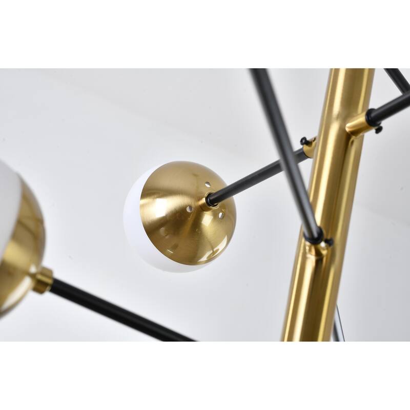 10-Light Brass And Black Chandelier With Glass Shades