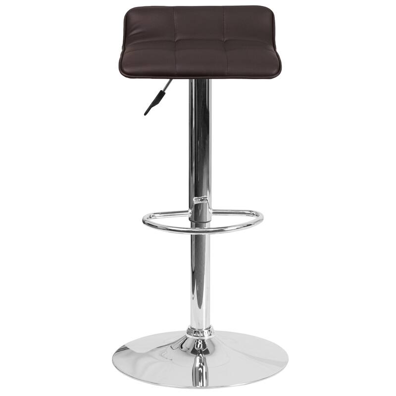2 Pack Contemporary Vinyl Adjustable Height Barstool with Quilted Wave Seat