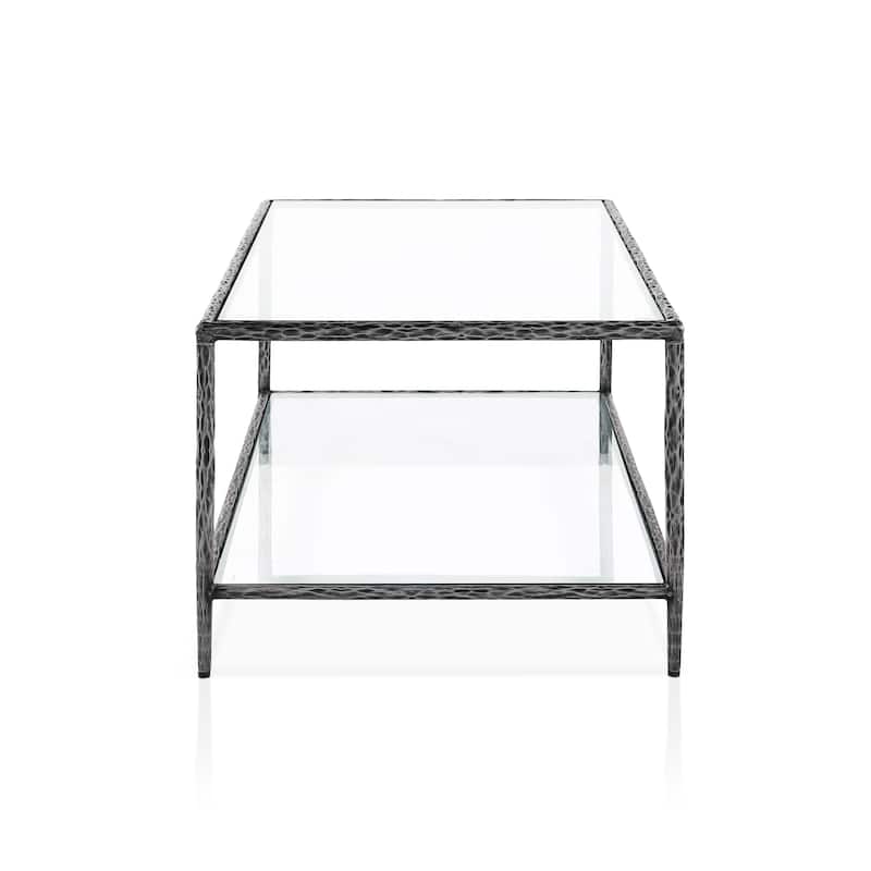 247 Shop At Home Lalia Modern Hammered Metal 2-Piece 1-Shelf Coffee Table Set
