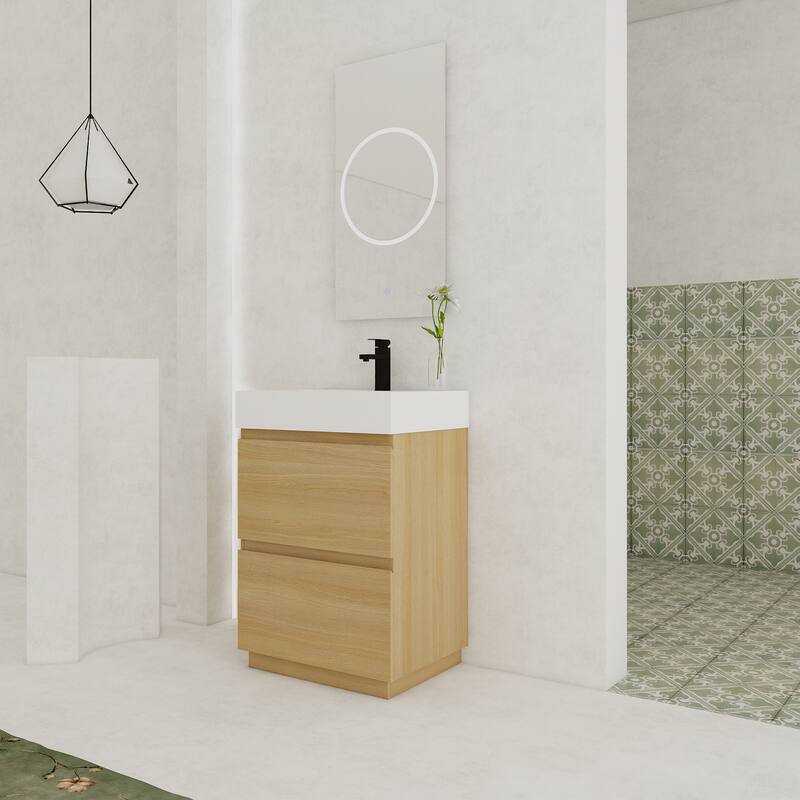 GDFStudio - Lecce Modern Freestanding Bathroom Vanity Set with Resin Sink, 2 Soft Close Drawers & Antirust Hardware
