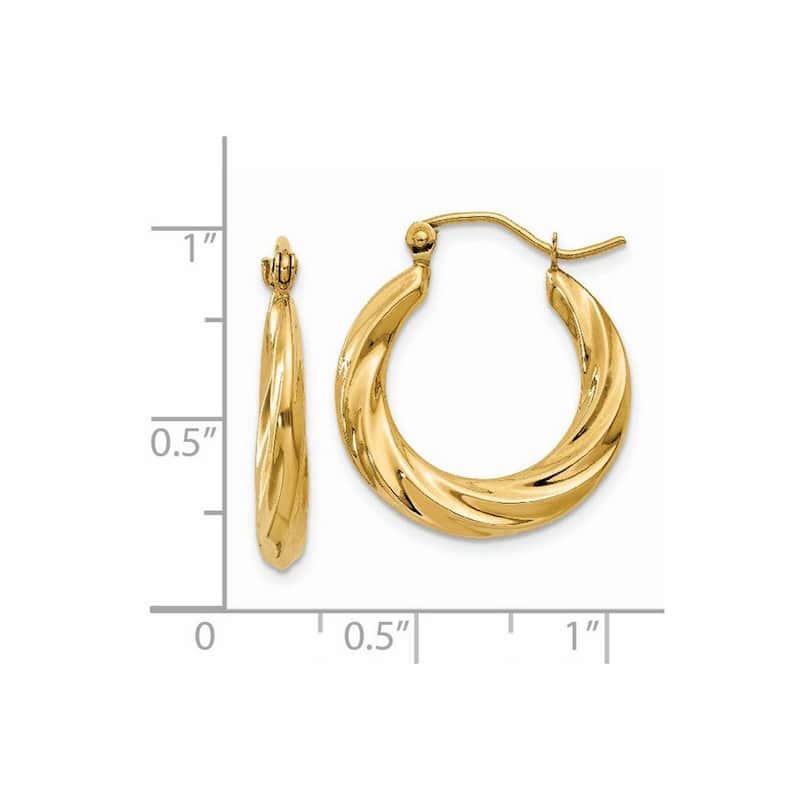 Curata 14k Yellow Gold Polished Twisted Hoop Earrings - 13x19.5mm Wide 3mm Thick