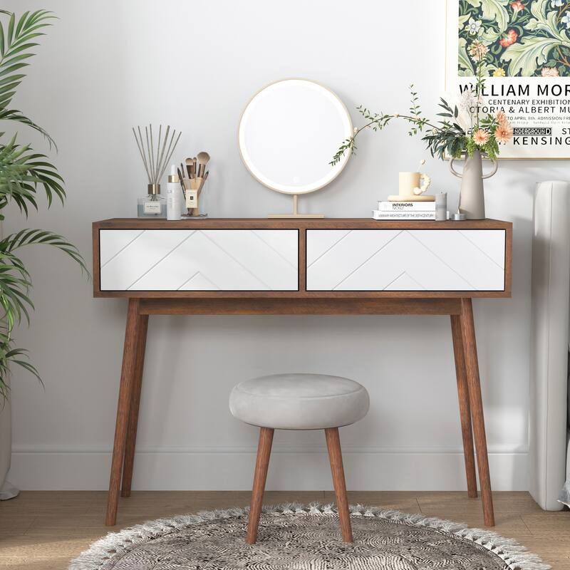 Entryway Table with 2 Carved Panel Drawers, Console Table with Storage Space and Wood Legs,Sofa Table Behind Couch for Hallway