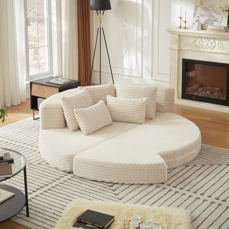 78.5-Inch Corduroy Semi-Circular 2-in-1 Sofa Bed,Designer Recliner with Pillow