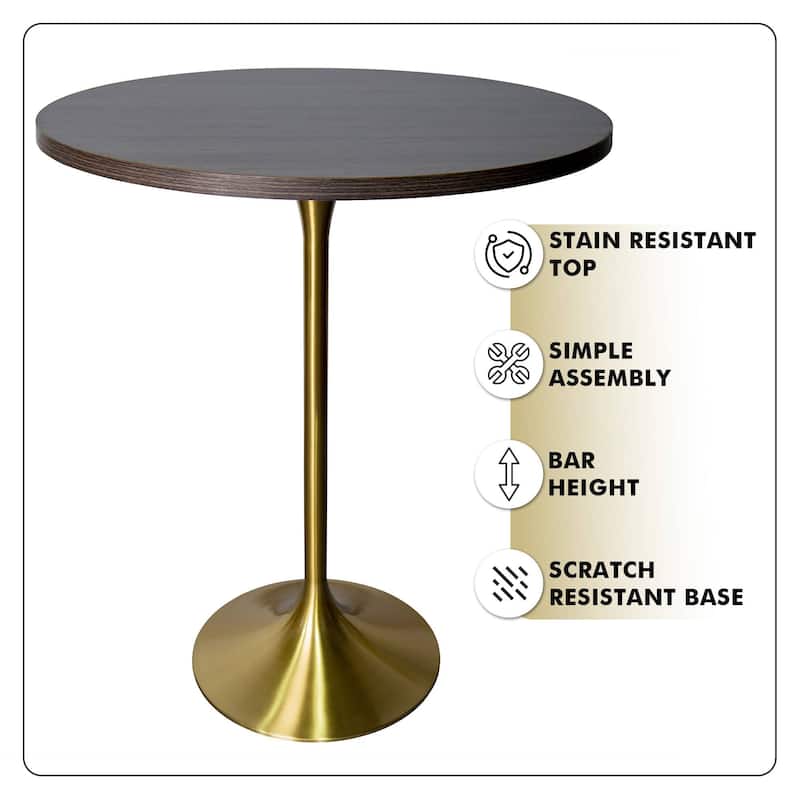 LeisureMod Verve 27" Round Dining Table with MDF Wood TableTop and Brushed Gold Base for Kitchen & Dining Room