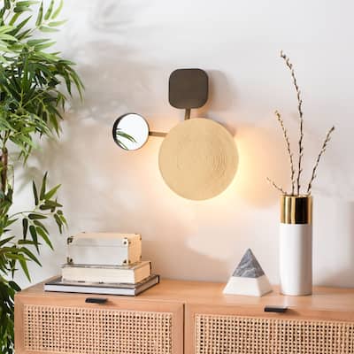SAFAVIEH Olosa 17 x 16-inch Metal Wall Decor with Mirror & Light - 17 in. W x 4 in. D x 16 in. H