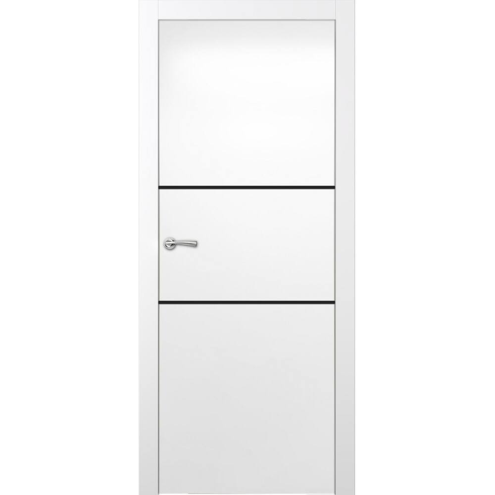 Valusso Design Painted Solid Core Barn Door Ocala White Silver Lines