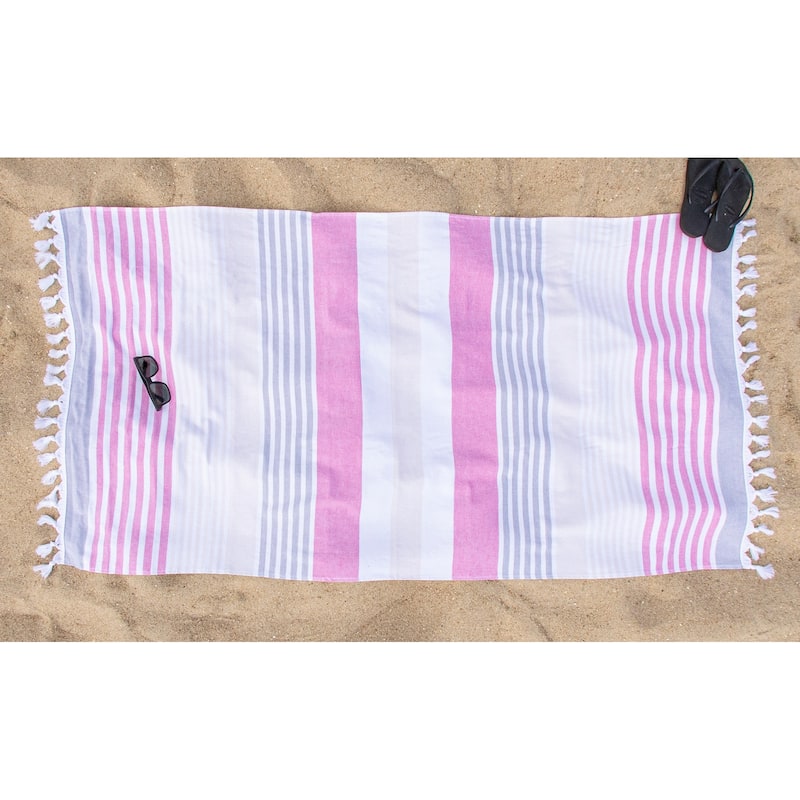 Superior Roxy Stripe Fouta Beach Towel with Tassels - 35" x 68"