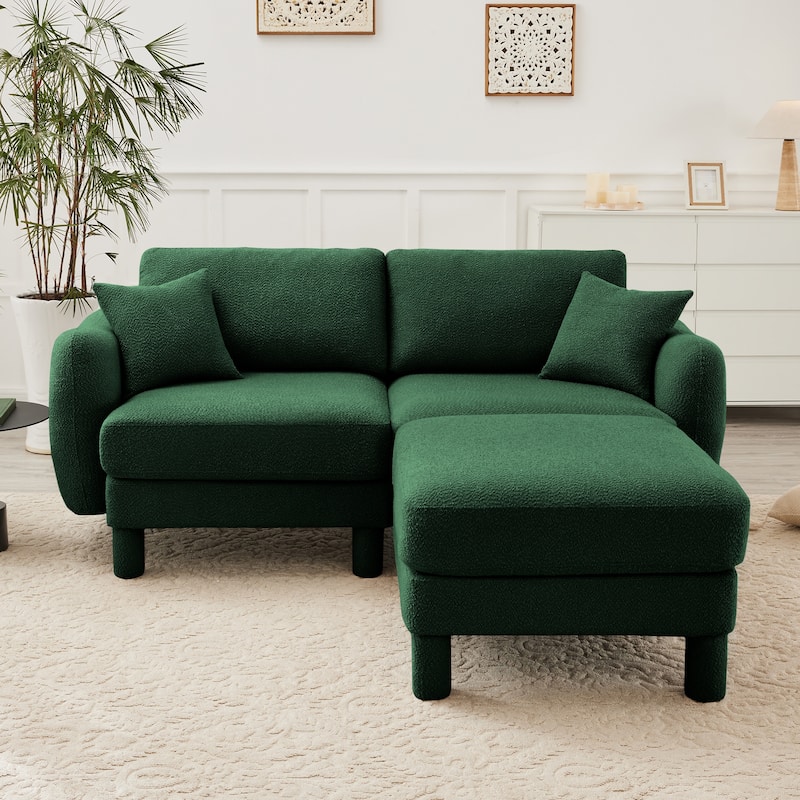 GDFStudio - Boucle 2-Seater 78" Sectional Loveseat Sofa with Removable Ottoman - Green