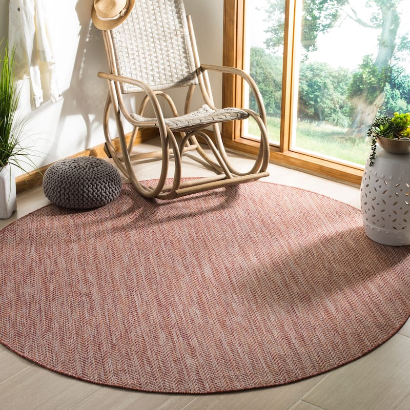 SAFAVIEH Courtyard Ilmur Indoor/ Outdoor Waterproof Patio Backyard Rug - 5'3" Round - Red/Beige