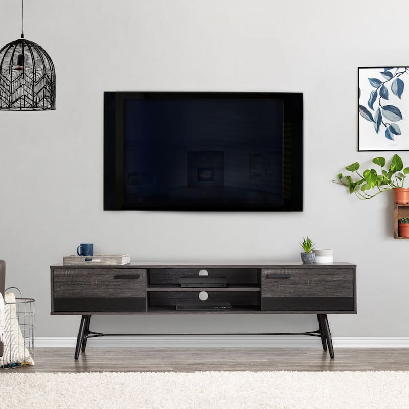 Aurora Mid Century TV Bench with Doors, TVs up to 85"
