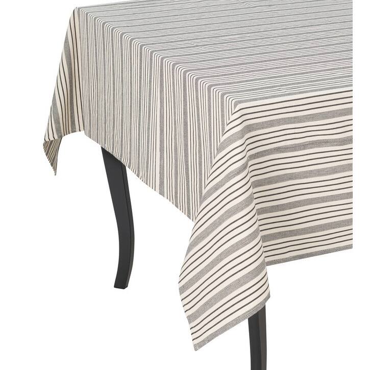 French Home 63"x 63" Black and Cream Multi-Striped Tablecloth - 63" x 63"