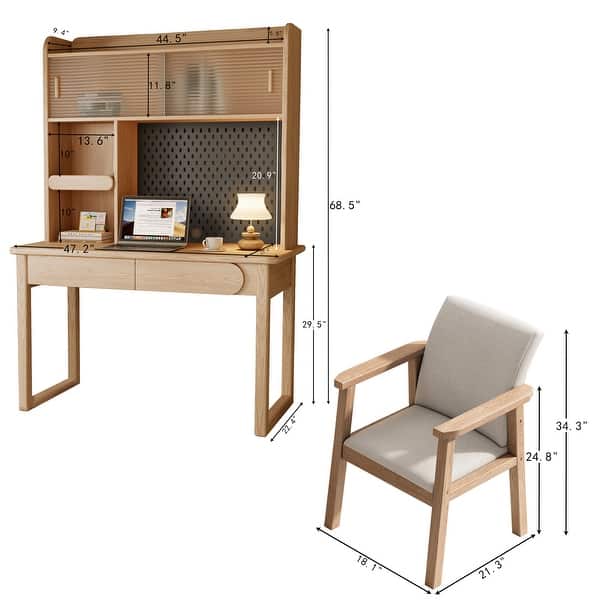 dimension image slide 0 of 2, Kids Study Desk with Hutch,Student Writing Desk Workstation, Natural,Ash Wood
