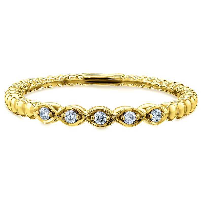 Kobelli 0.05 Carats Natural Diamond Solid 10k Gold Ribbed Navette Pattern Stacking Band