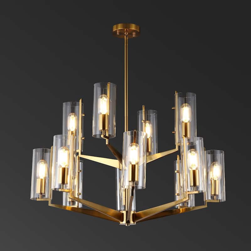 SAFAVIEH Couture Lorna Glass Chandelier - 32 In W x 32 In D x 27-75 In H - Gold