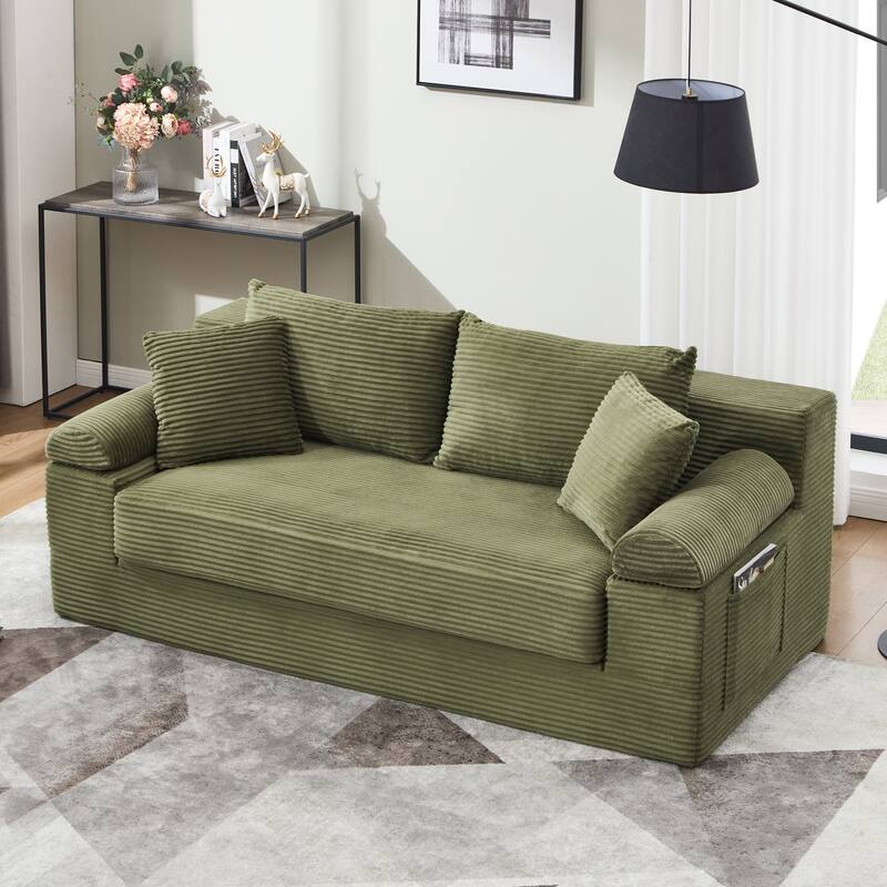 78" W Convertible Sleeper Sofa Bed Corduroy Loveseat with Pillows