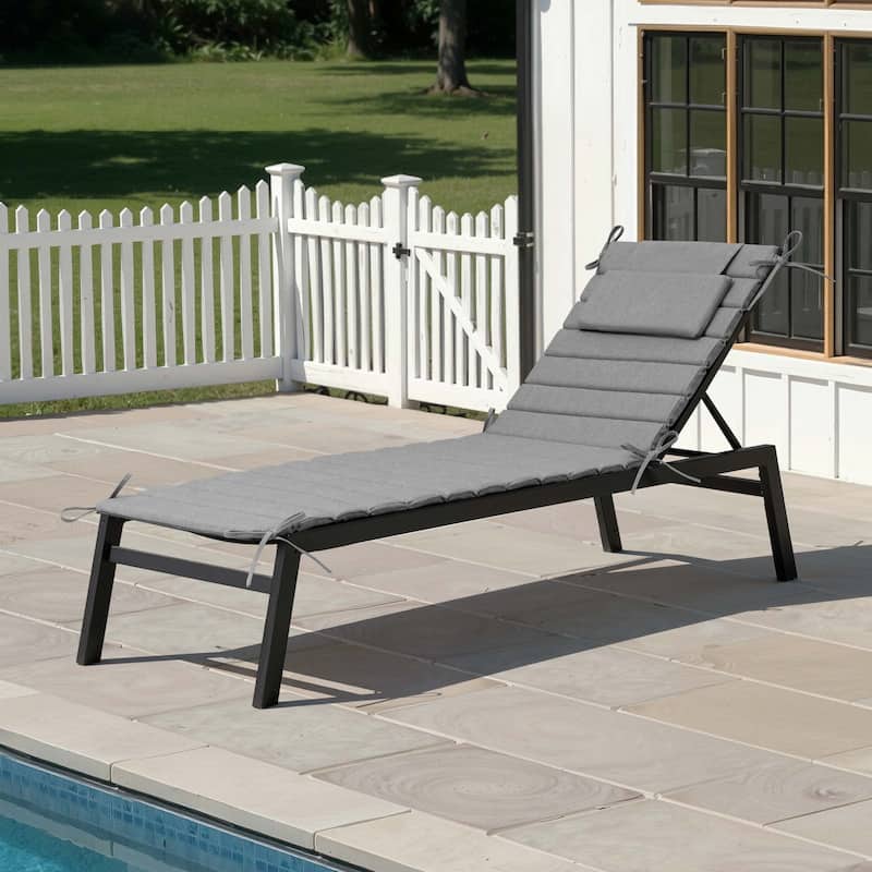 Outdoor Chaise Lounge Cushion Quilted Patio Sun Lounger Pad with Straps - 1PC - Light Grey, Fits 71"-72" chaise