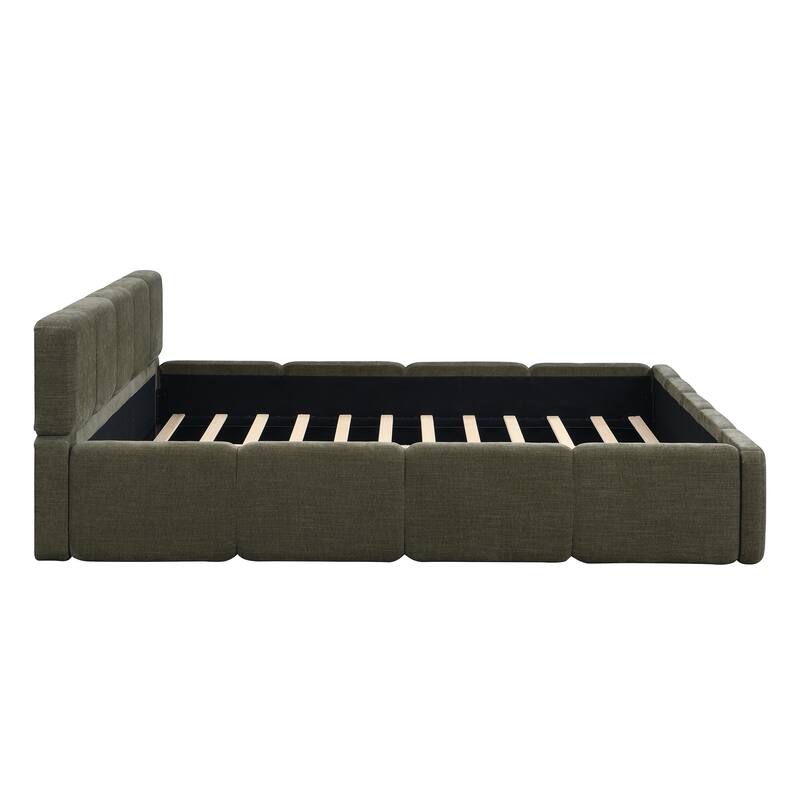 Christopher Knight Home - Evelyn Platform Bed with Boucle Upholstery and Thick Block-Style Headboard