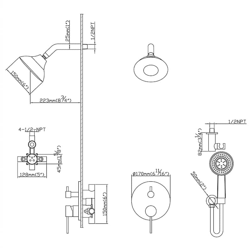 Wall Mount Shower Faucet With Hand Shower, Matte Black Shower System Sets for Bathroom Rainfall Shower Head With Rough-in Valve