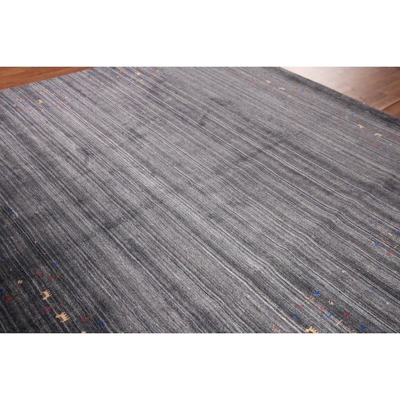 Striped Gabbeh Oriental Square Area Rug Hand-Knotted Wool Carpet - 8'1" x 7'10"