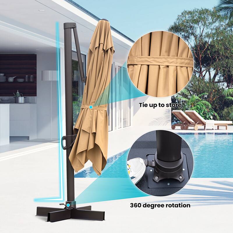 10x13FT Patio Cantilever Umbrella Outdoor Offset Umbrella 360-Degree Rotation with No Base