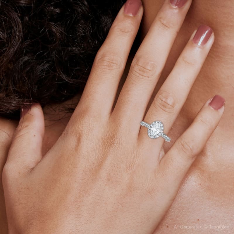 Platinum 1 1/2 Ct Oval Diamond Halo Engagement Ring Lab Grown