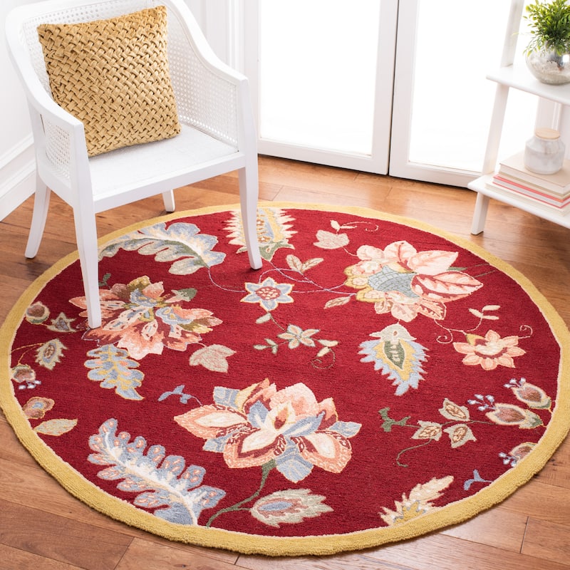 SAFAVIEH Handmade Chelsea Klavdia French Country Floral Wool Area - 4' Round - Red - Runner/Round