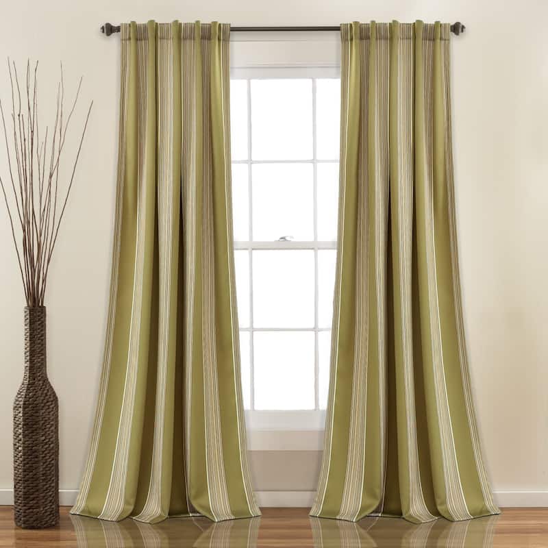 Lush Decor Julia Striped Room Darkening Window Curtain Panel Pair - 84 Inches - Green