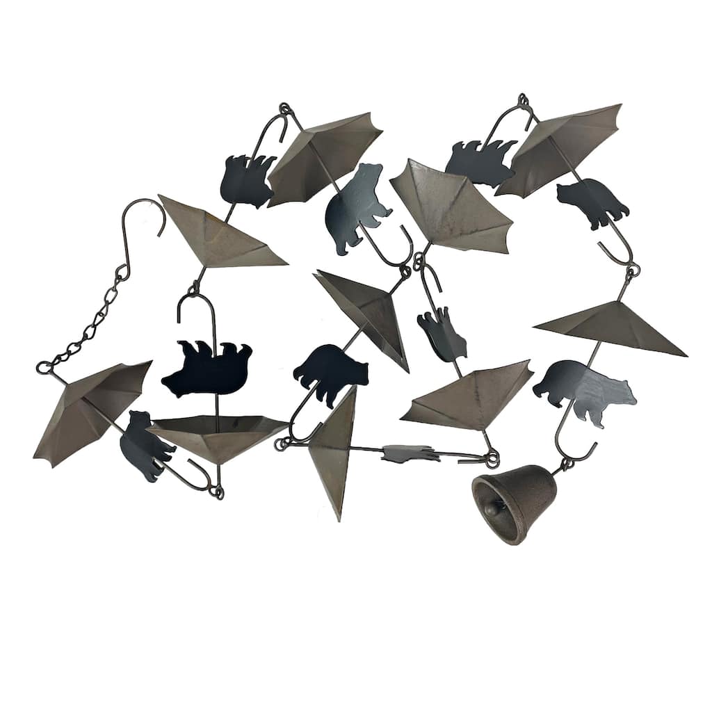 Rustic Black Bear & Umbrella Rain Chain - 75" Long Distressed Copper - 4.25 X 75 X 4.25 inches