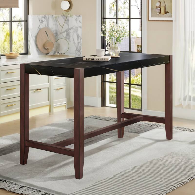 Counter Height Table, 47.5 Inch Faux Marble Finish Bar Dining Table, Modern Bar Tall Dining Table for Home Kitchen, Living Room - Black
