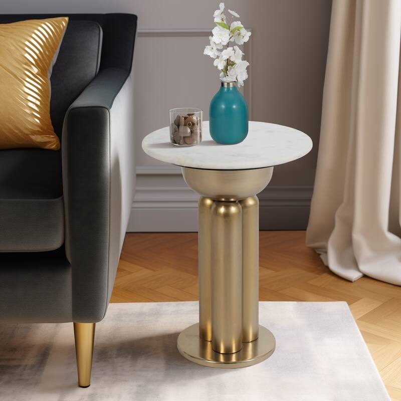 Sagebrook Home Metal Console with Marble Top - Elegant Storage Solution - 16" x 16" x 22"