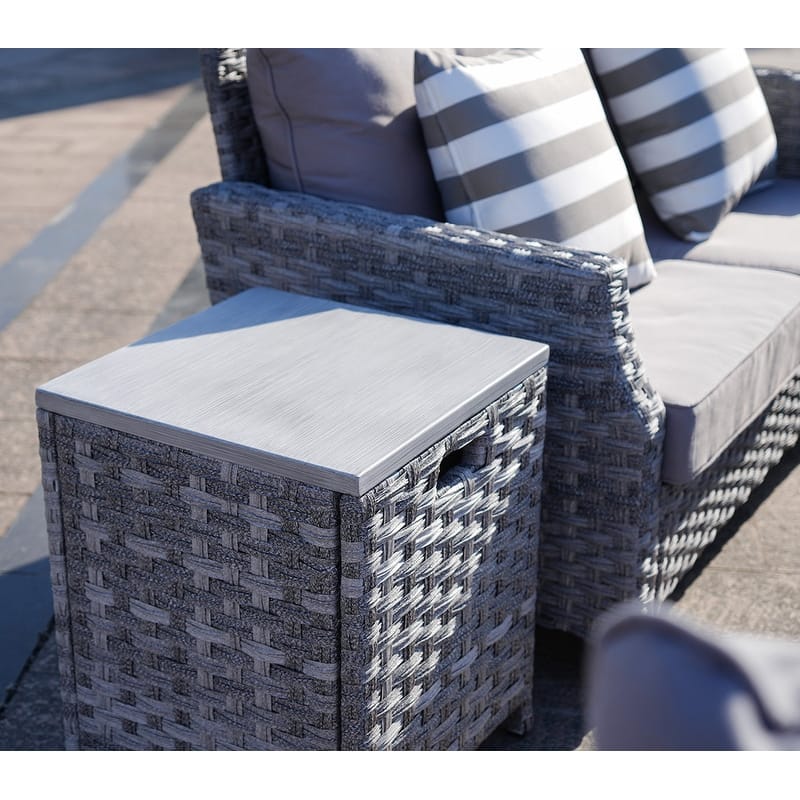 Braylee Loveseat Rattan Sofa Cushioned Set with Firepit Table