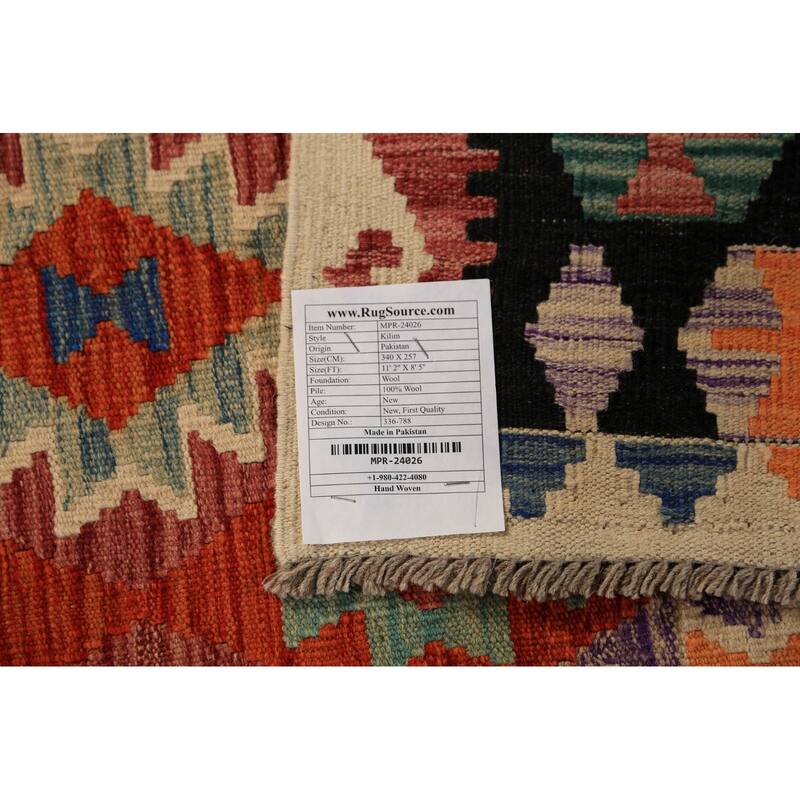 Orange Kilim Oriental Area Rug Handmade Wool Carpet - 8'5"x 11'2"