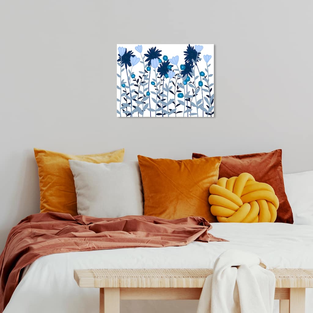 Wynwood Studio Canvas Floral and Botanical Blue Daisies and Tulips Blue and Dark Blue Rustic Wall Art Canvas Print