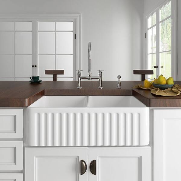Eridanus Rio 33-in Fireclay Reversible Apron Double Bowl Farm ...