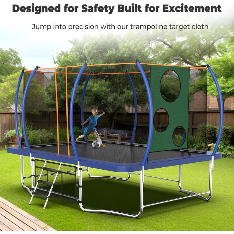 8x14 Ft Rectangle Trampoline for Kids and Adults, Outdoor Trampoline with Stakes