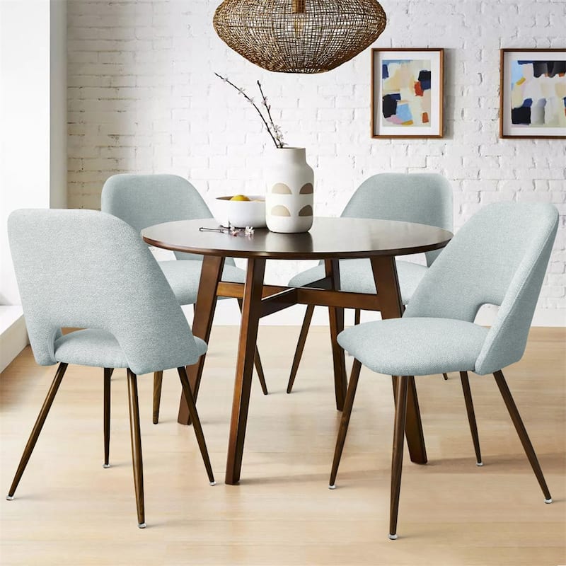 Upholstered Modern Cutout Back Dining Chair with Walnut Leg（Set of 4) - Turquoise