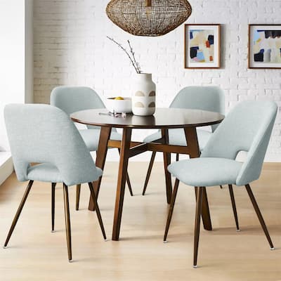 Upholstered Modern Cutout Back Dining Chair with Walnut Leg（Set of 4)