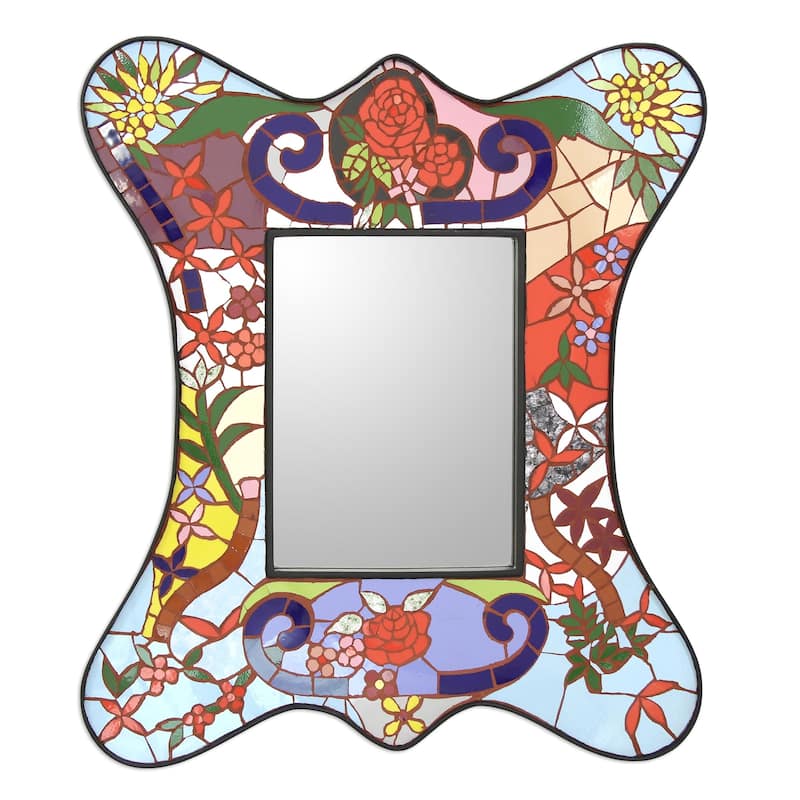 Handmade Rose Garden Mosaic mirror(India) - Multi