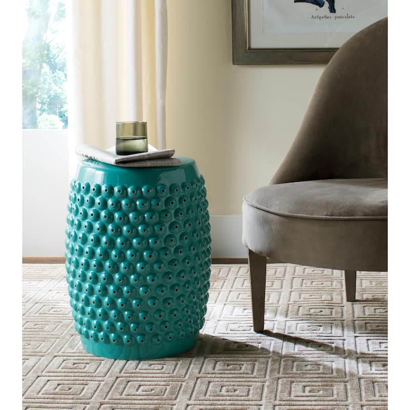 SAFAVIEH Huldah White Nailhead Ceramic Decorative Garden Stool