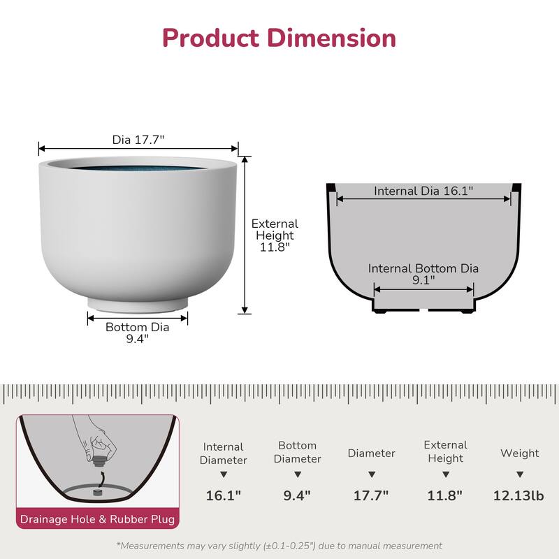 Concrete Bowl Planter Plant Pot with Drainage Hole