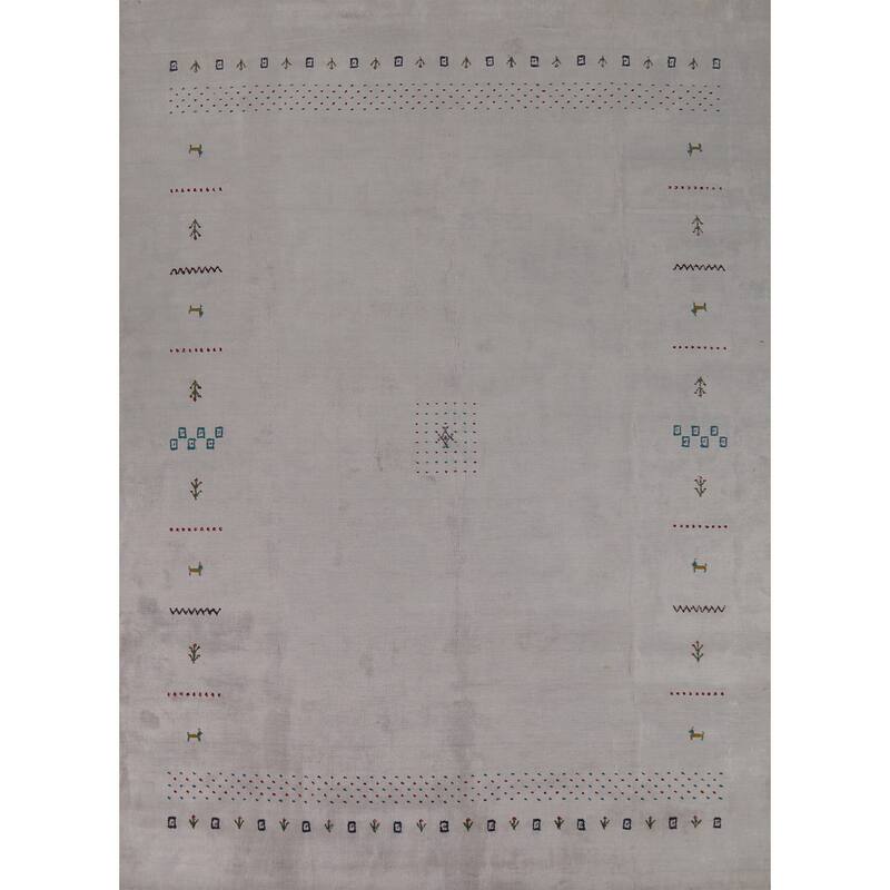 Silver Gray Gabbeh Oriental Area Rug Hand-Knotted Wool Carpet - 7'9" x 9'10"