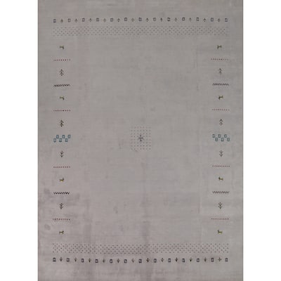 Silver Gray Gabbeh Oriental Area Rug Hand-Knotted Wool Carpet - 7'9" x 9'10"