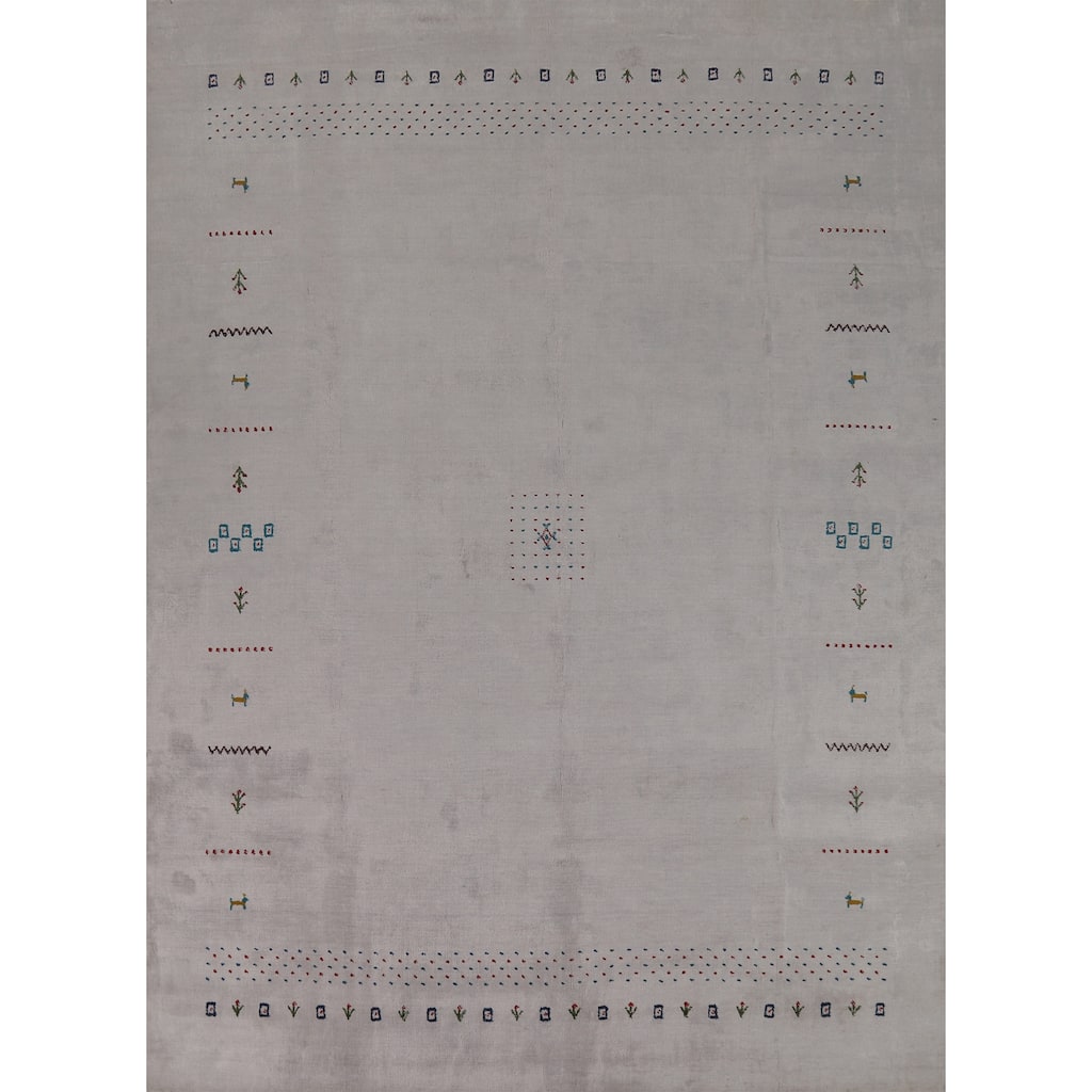 Silver Gray Gabbeh Oriental Area Rug Hand-Knotted Wool Carpet - 7'9" x 9'10"