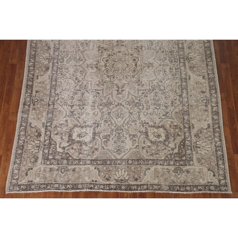 Distressed Tabriz Persian Antique Rug Handmade Oriental Wool Carpet - 6'7" x 9'2"