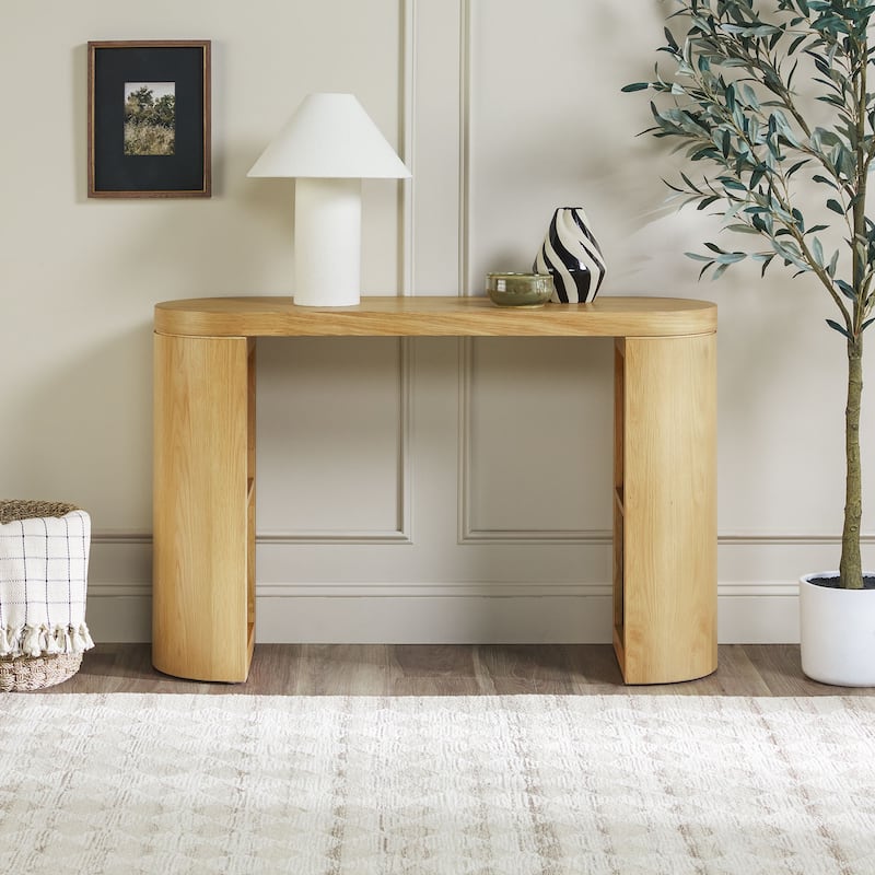 Walker Edison Modern Solid Oak Wood Veneer Console Table - White Oak