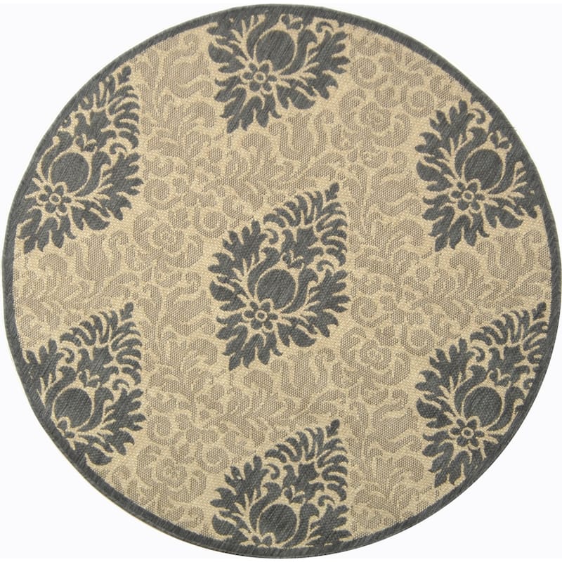 SAFAVIEH Courtyard Willene Boho Indoor/ Outdoor Waterproof Patio Backyard Rug - 6'7" Round - Sand/Grey